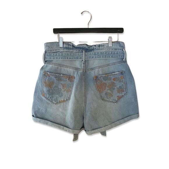 DRIFTWOOD Free People embroidered paper bag waist denim tie shorts NWT sz 32 - Picture 5 of 10